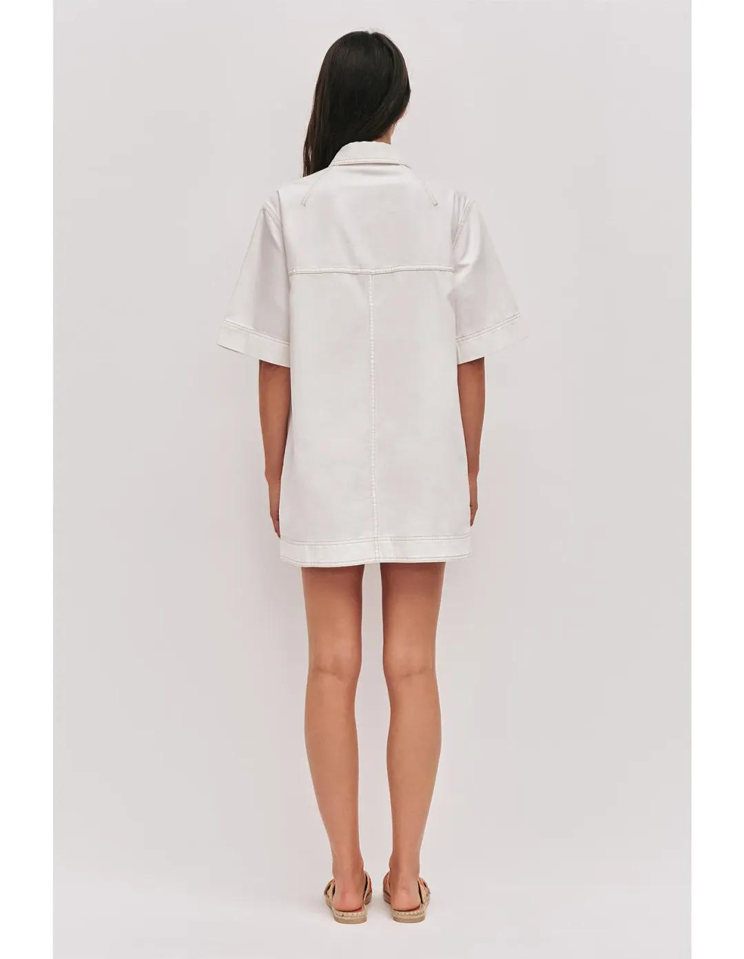 Aje Studio Lumi Denim Mini Tunic Dress Cream Size 12 for rent on The Volte - main image