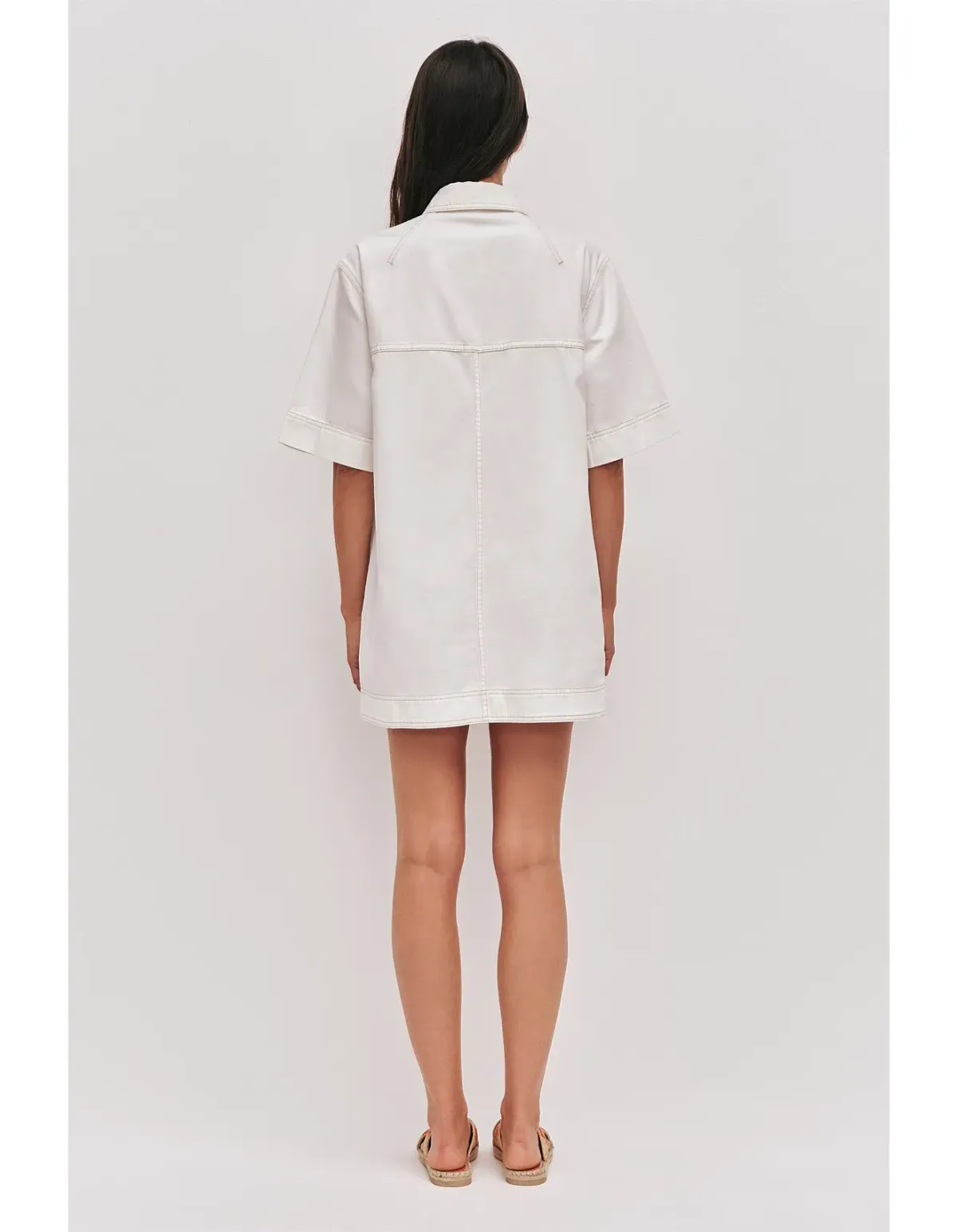Aje Studio Lumi Denim Mini Tunic Dress Cream Size 12 - Image 5