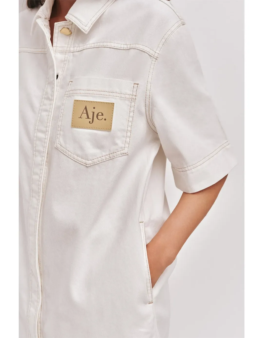 Aje Studio Lumi Denim Mini Tunic Dress Cream Size 12 for rent on The Volte - main image