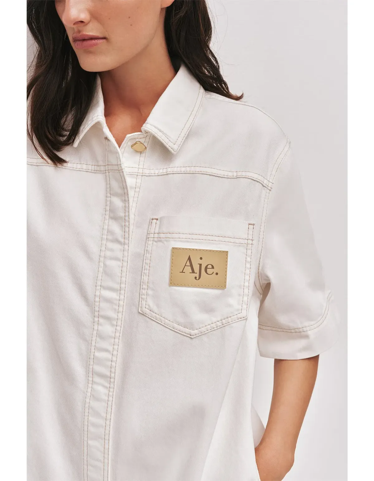 Aje Studio Lumi Denim Mini Tunic Dress Cream Size 12 - Image 3