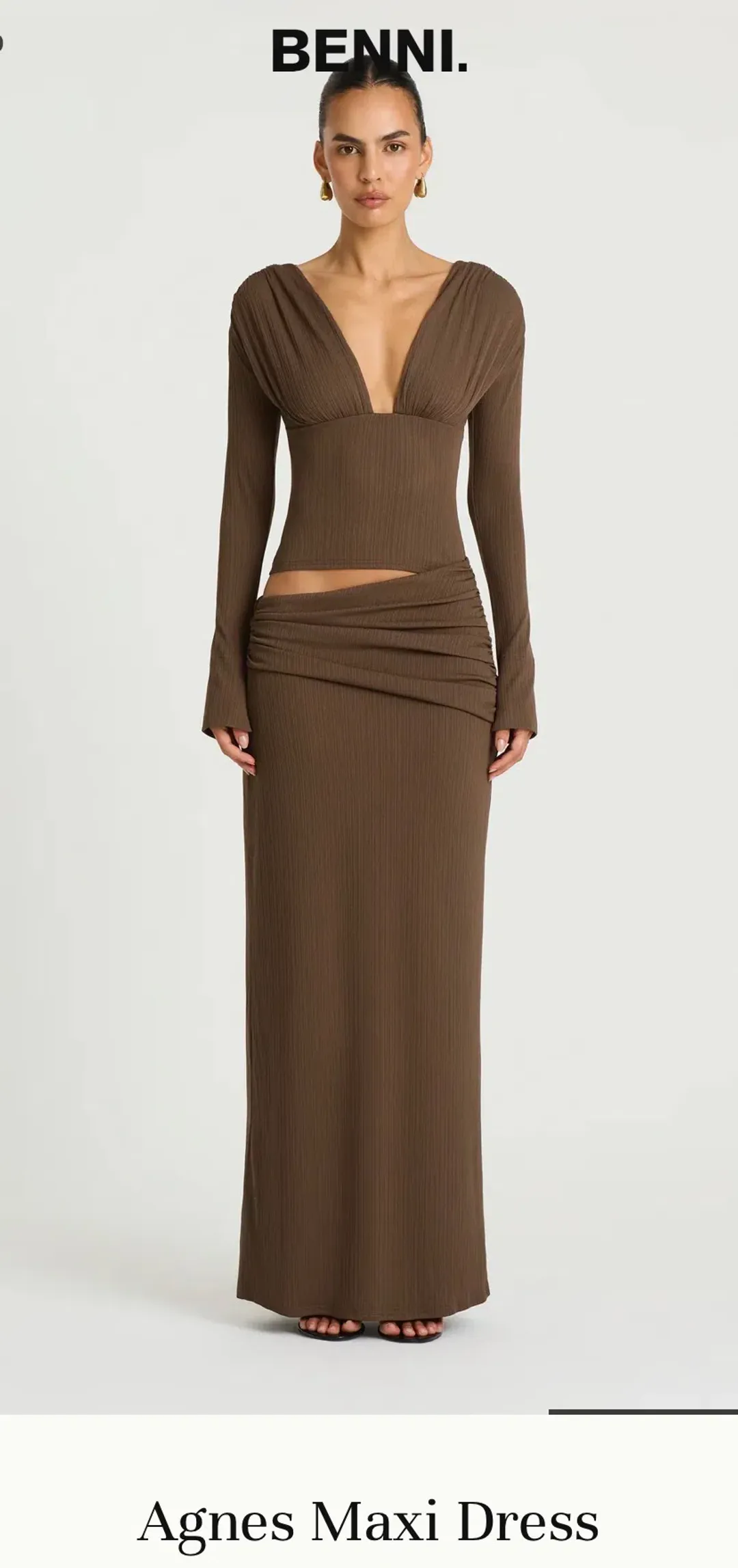 Benni Agnes maxi dress in chocolate for rent on The Volte - main image
