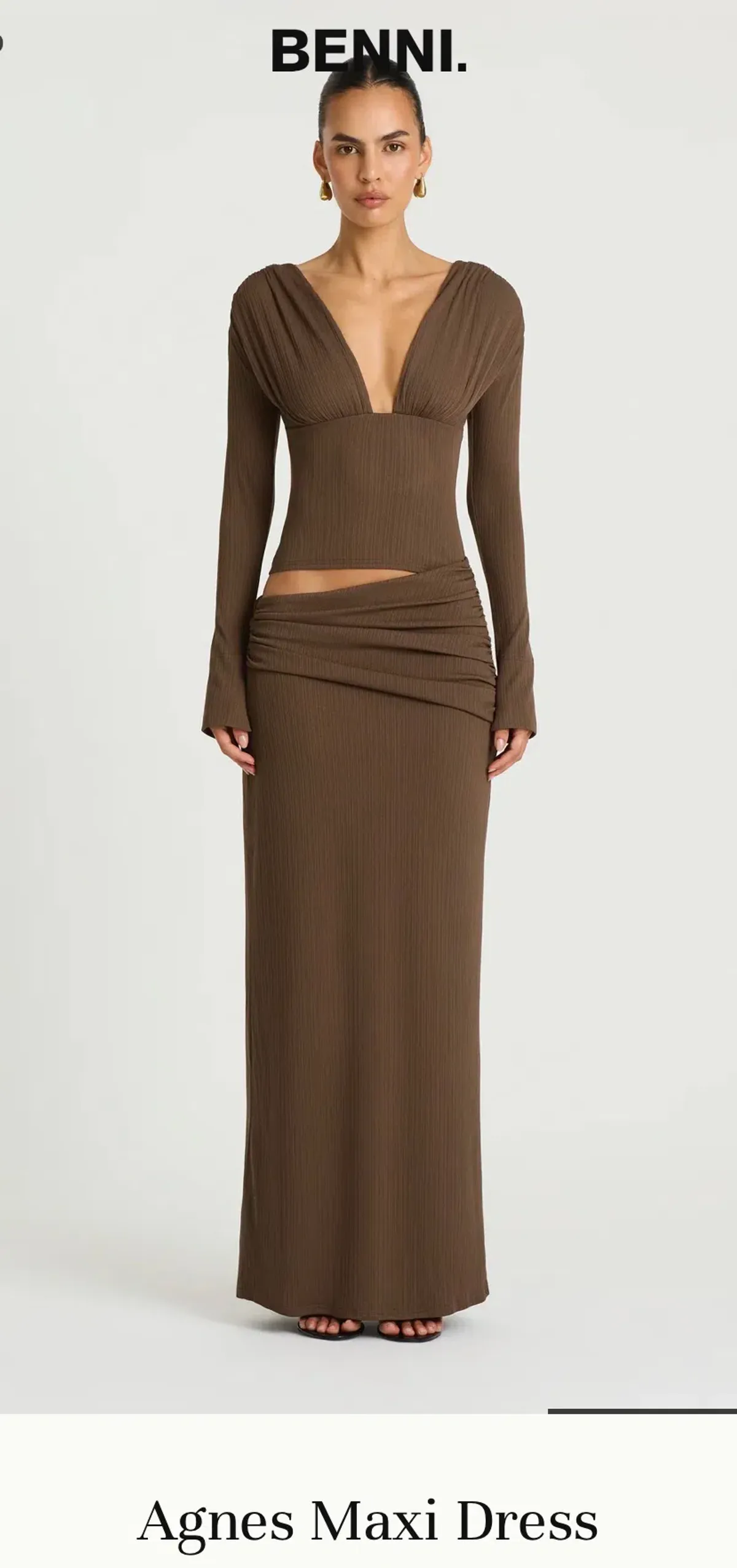 Benni Agnes maxi dress in chocolate for rent on The Volte - main image
