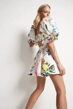 AJE Drift Puff Sleeve Mini Dress Botanic Floral Size 8 for rent on The Volte - image 2