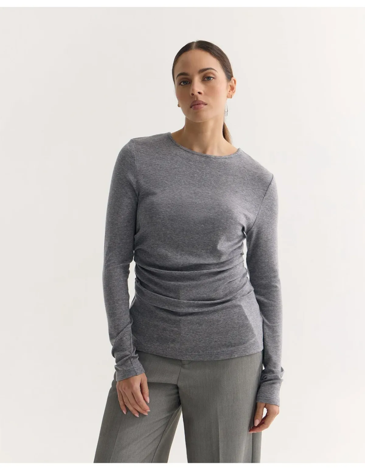 Oxford Lucy Fine Wool Knit Top Grey Size 8 - Image 5