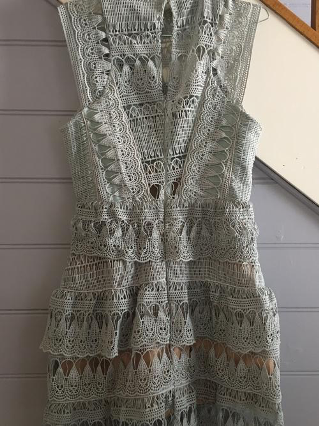 Self Portrait Mint Tiered Guipure Lace Mini Dress Size 10 for rent on The Volte - main image