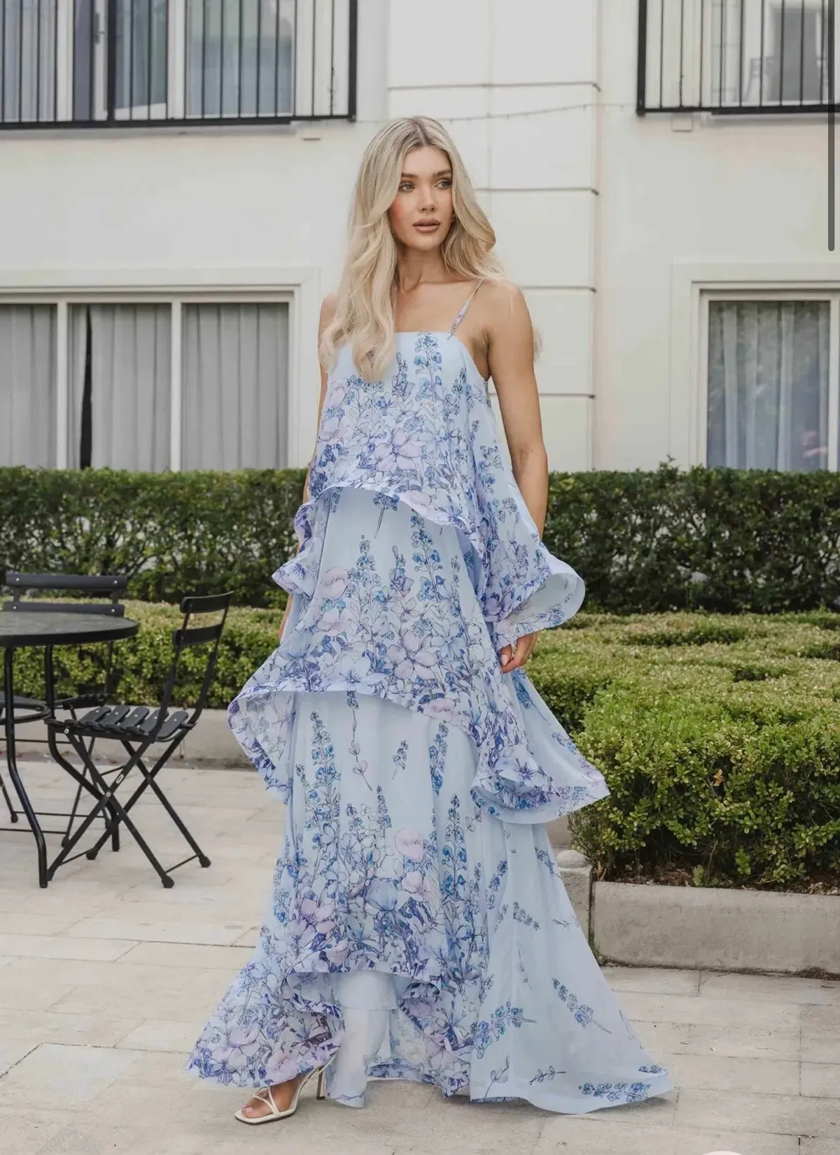 Elliatt - Armani Tiered Maxi in Baby Blue Floral Size S for rent on The Volte - main image