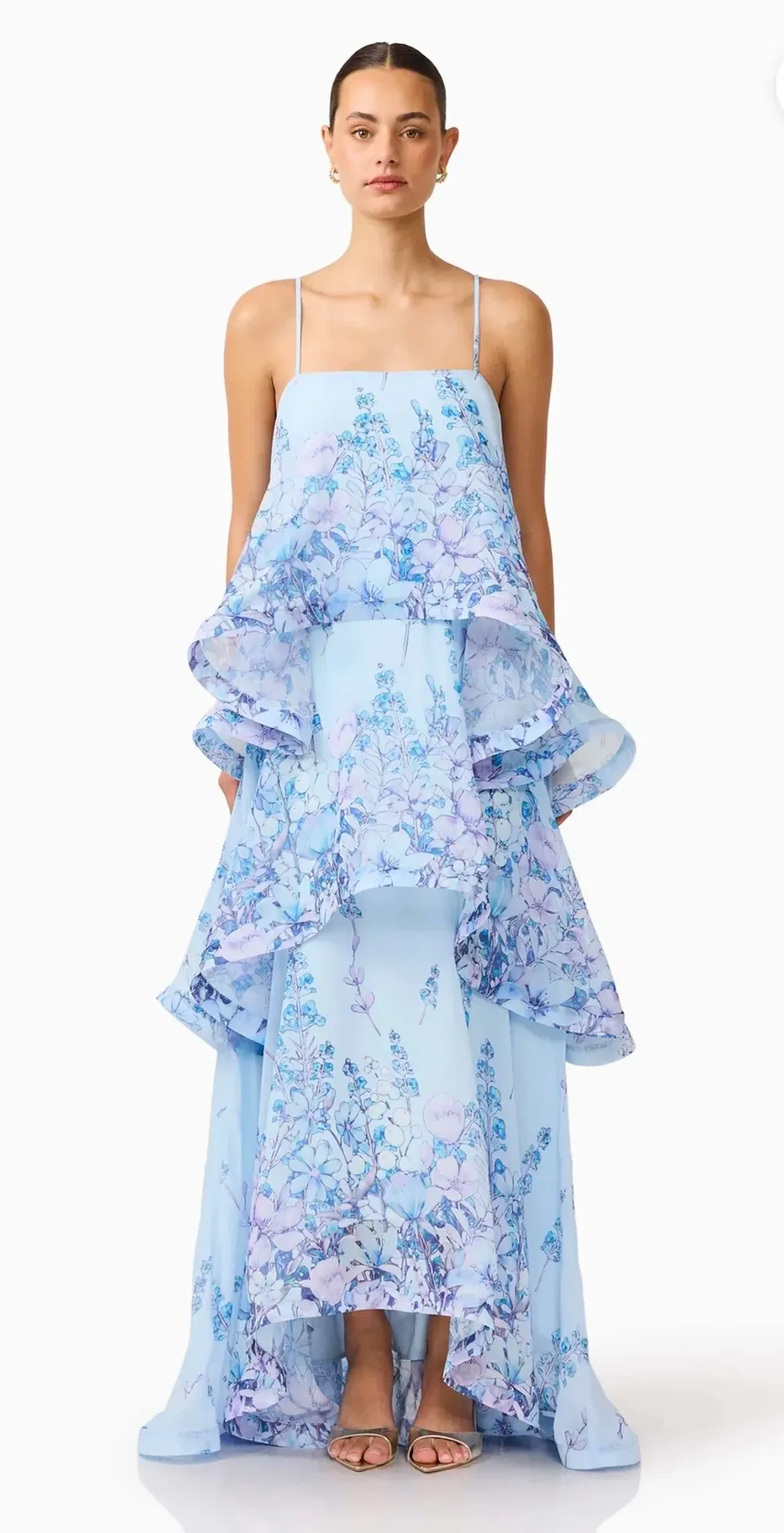 Elliatt - Armani Tiered Maxi in Baby Blue Floral Size S for rent on The Volte - main image