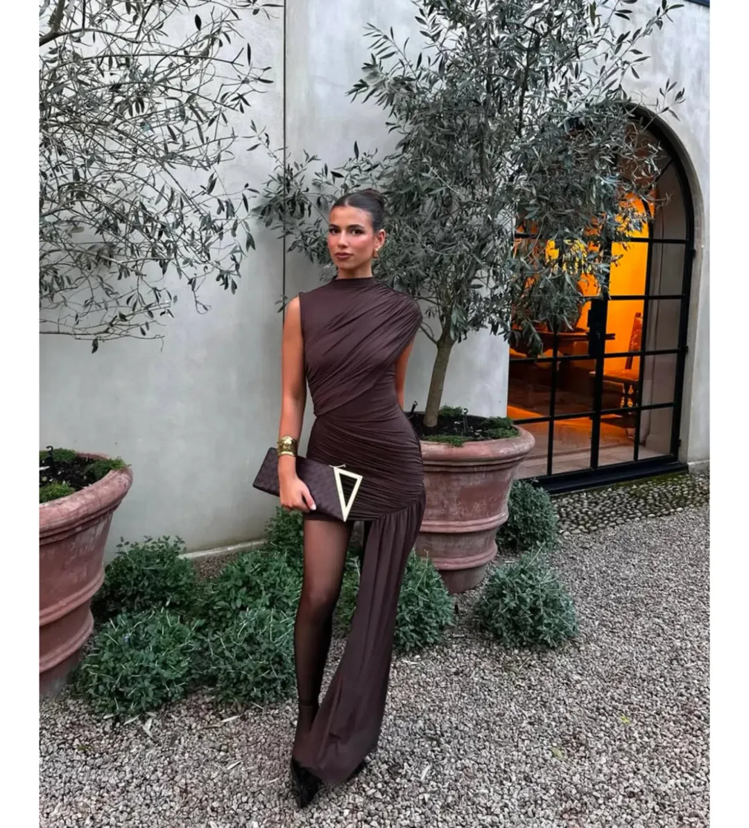 De La Vali Ravena Mini Dress in Chocolate Size AU10 for rent on The Volte - main image