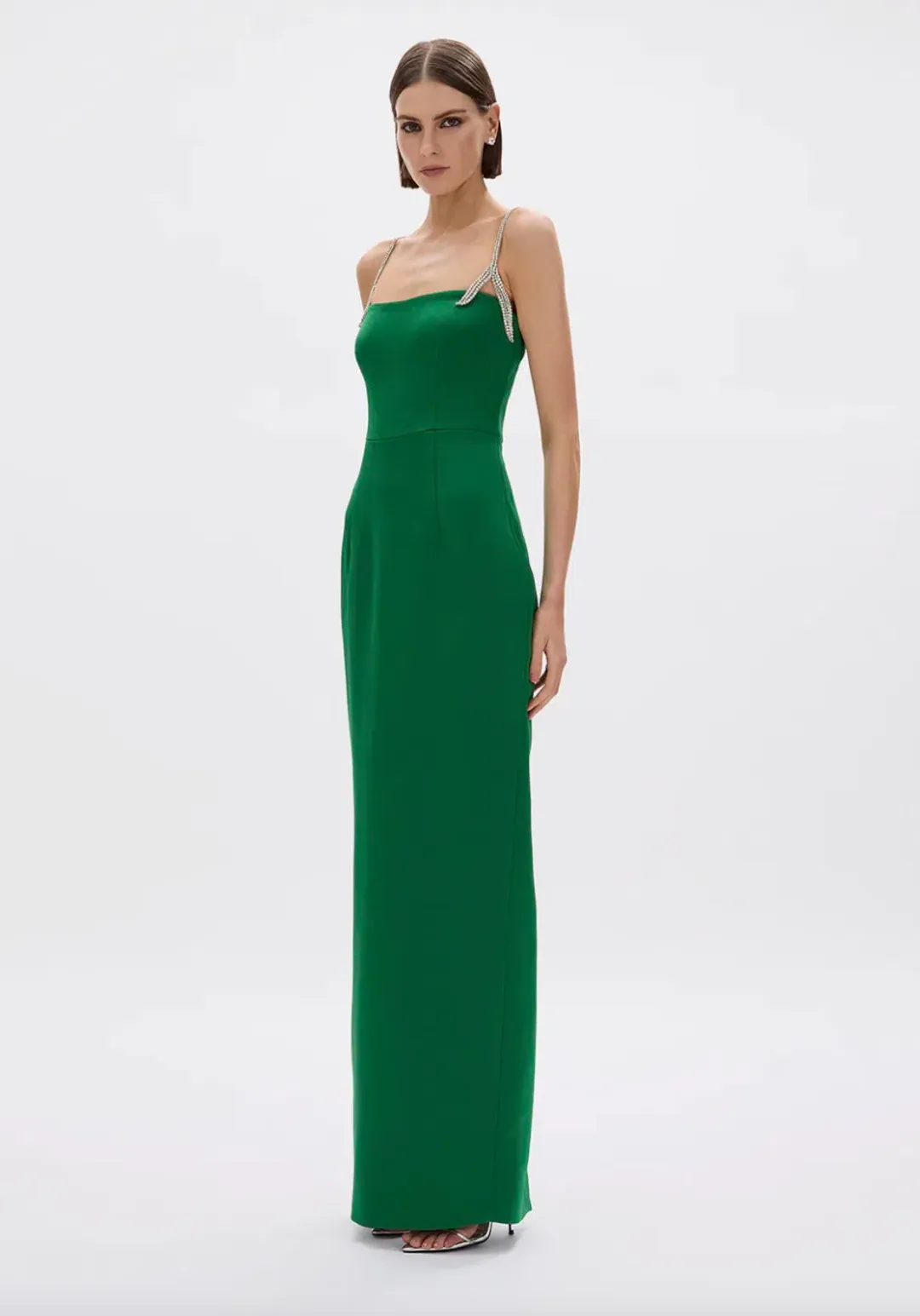 Rachel Gilbert Leora Gown in Emerald Green with Crystal Embellishments Size 1 / AU 8 | Formal dress for rent on The Volte - main image