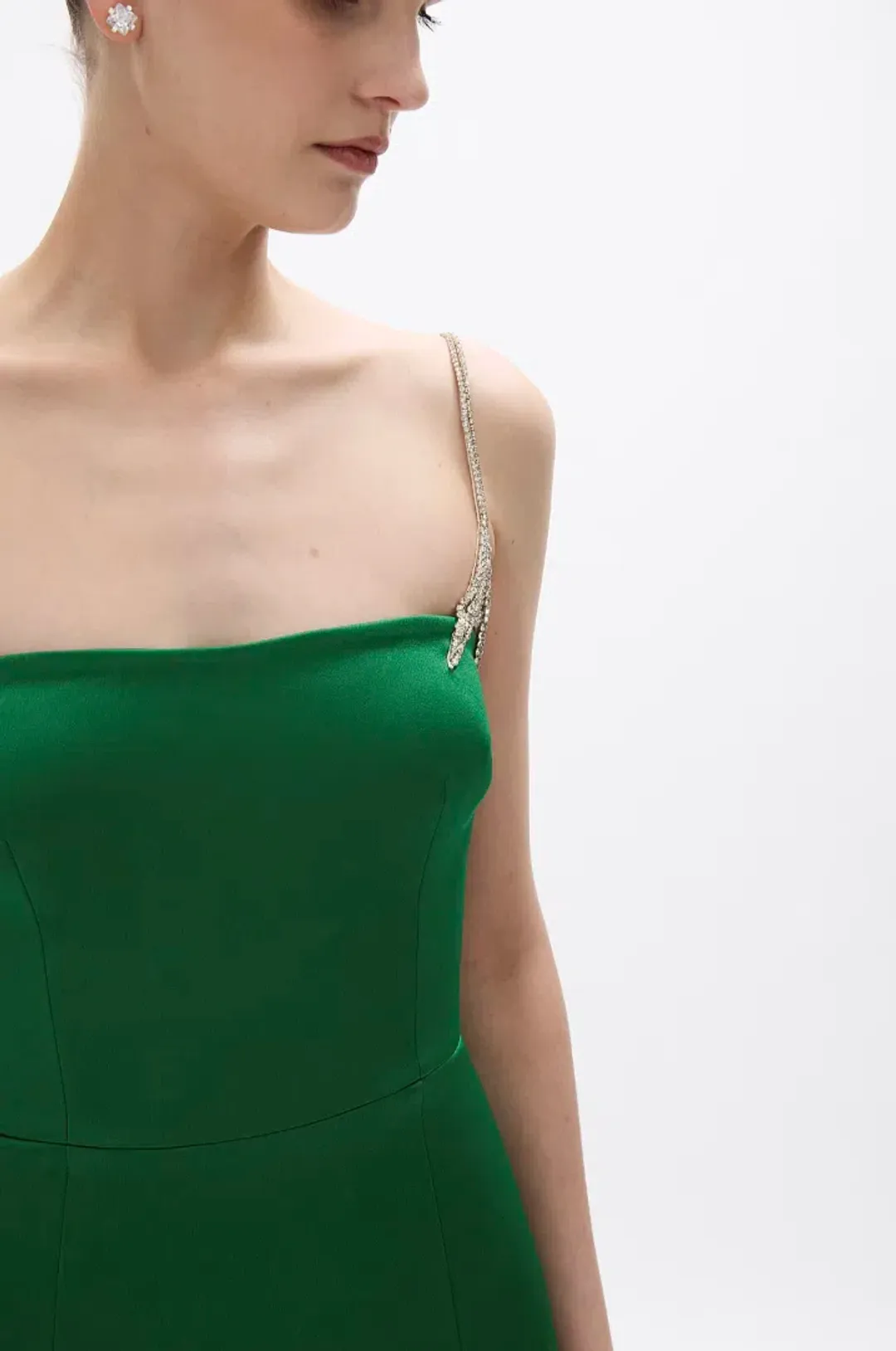 Rachel Gilbert Leora Gown in Emerald Green with Crystal Embellishments Size 1 / AU 8 | Formal dress for rent on The Volte - main image