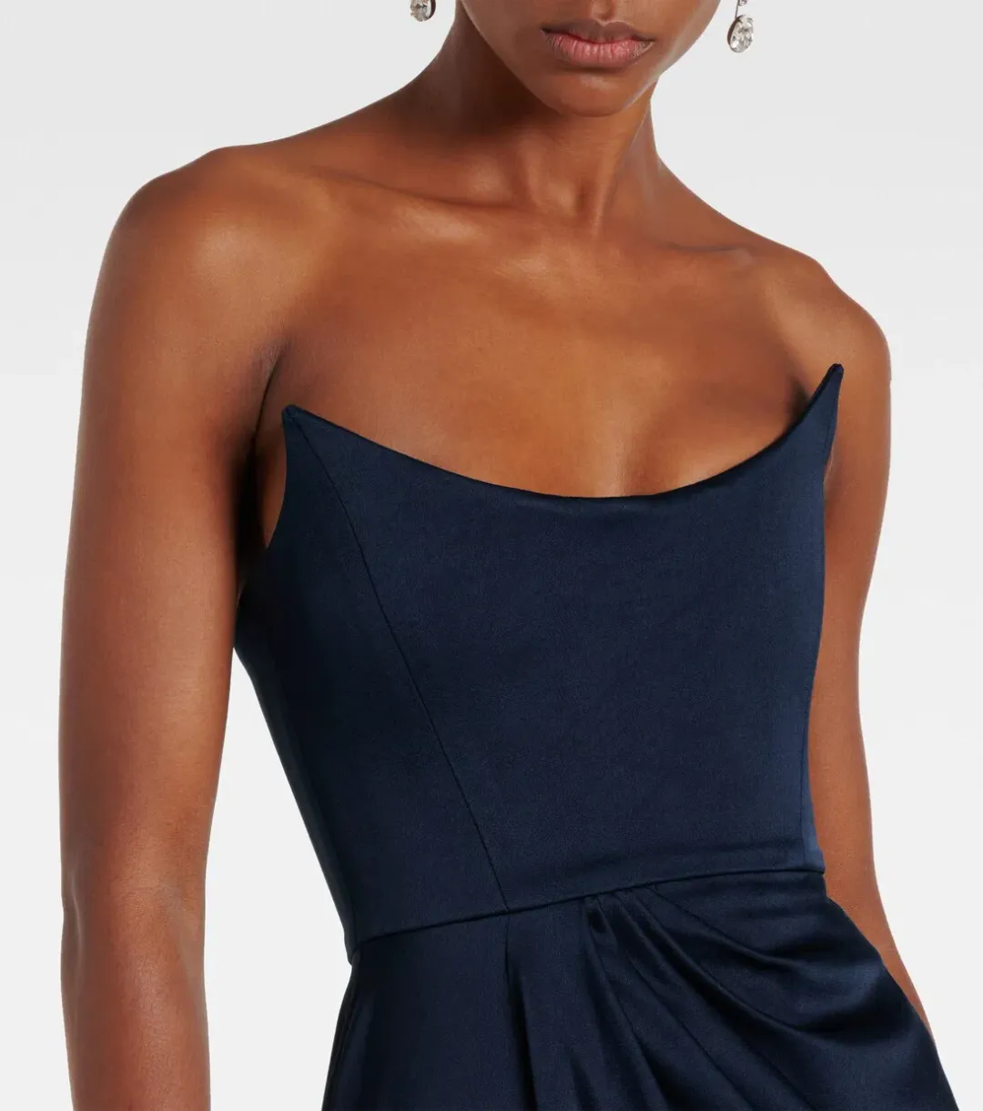 Alex Perry Draped Satin Bustier Maxi Gown in Navy Size AU 8 for rent on The Volte - main image