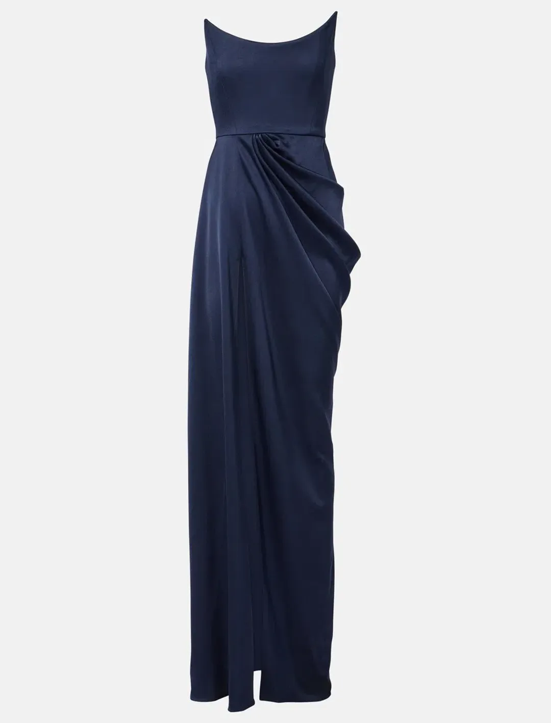 Alex Perry Draped Satin Bustier Maxi Gown in Navy Size AU 8 for rent on The Volte - main image