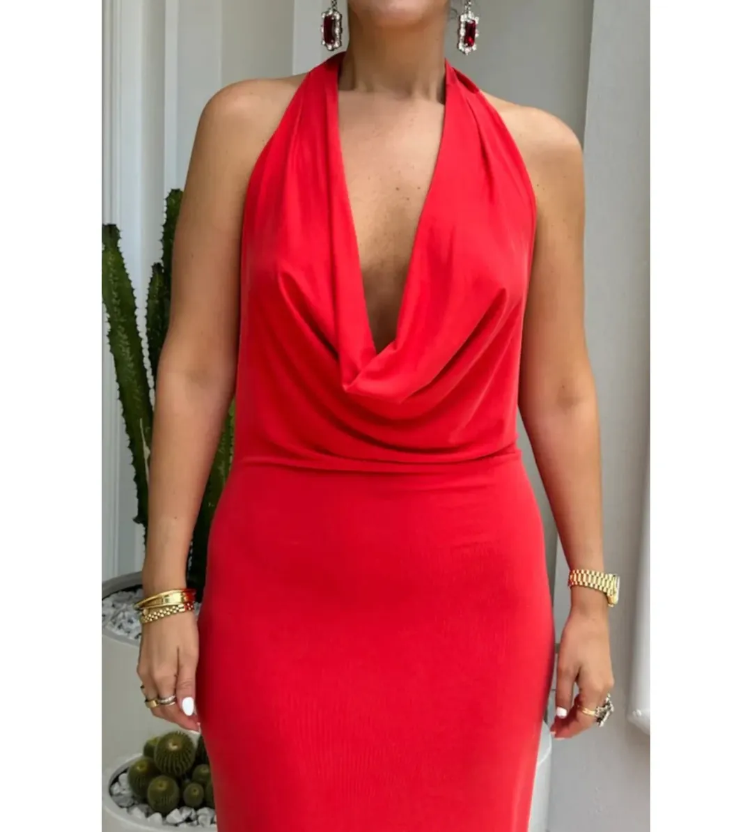 Sneaky Link Saint Plunge Maxi Dress in Red Size S/AU8 for rent on The Volte - main image