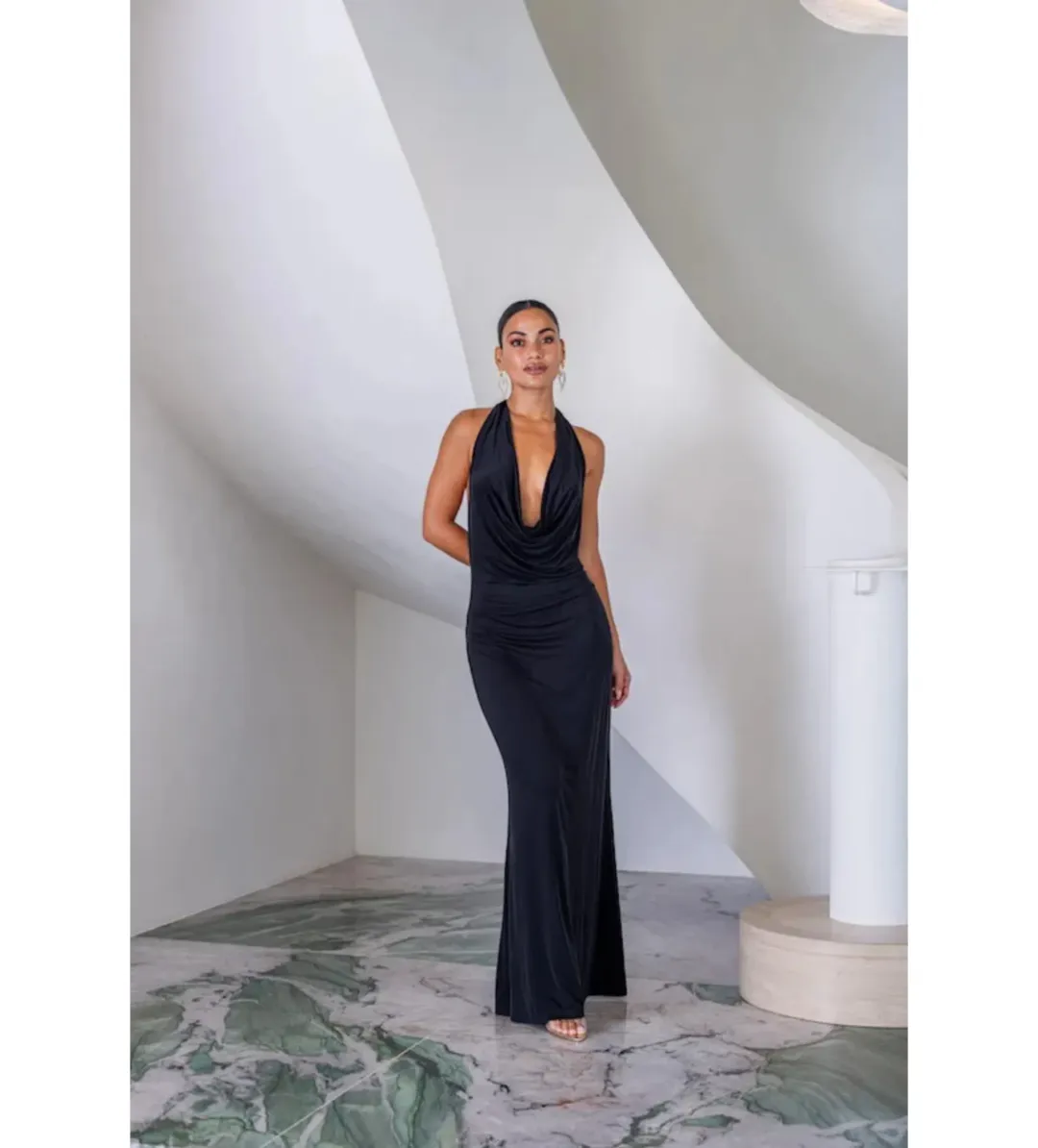 Sneaky Link Saint Plunge Maxi Dress in Black Size L/AU12 for rent on The Volte - main image