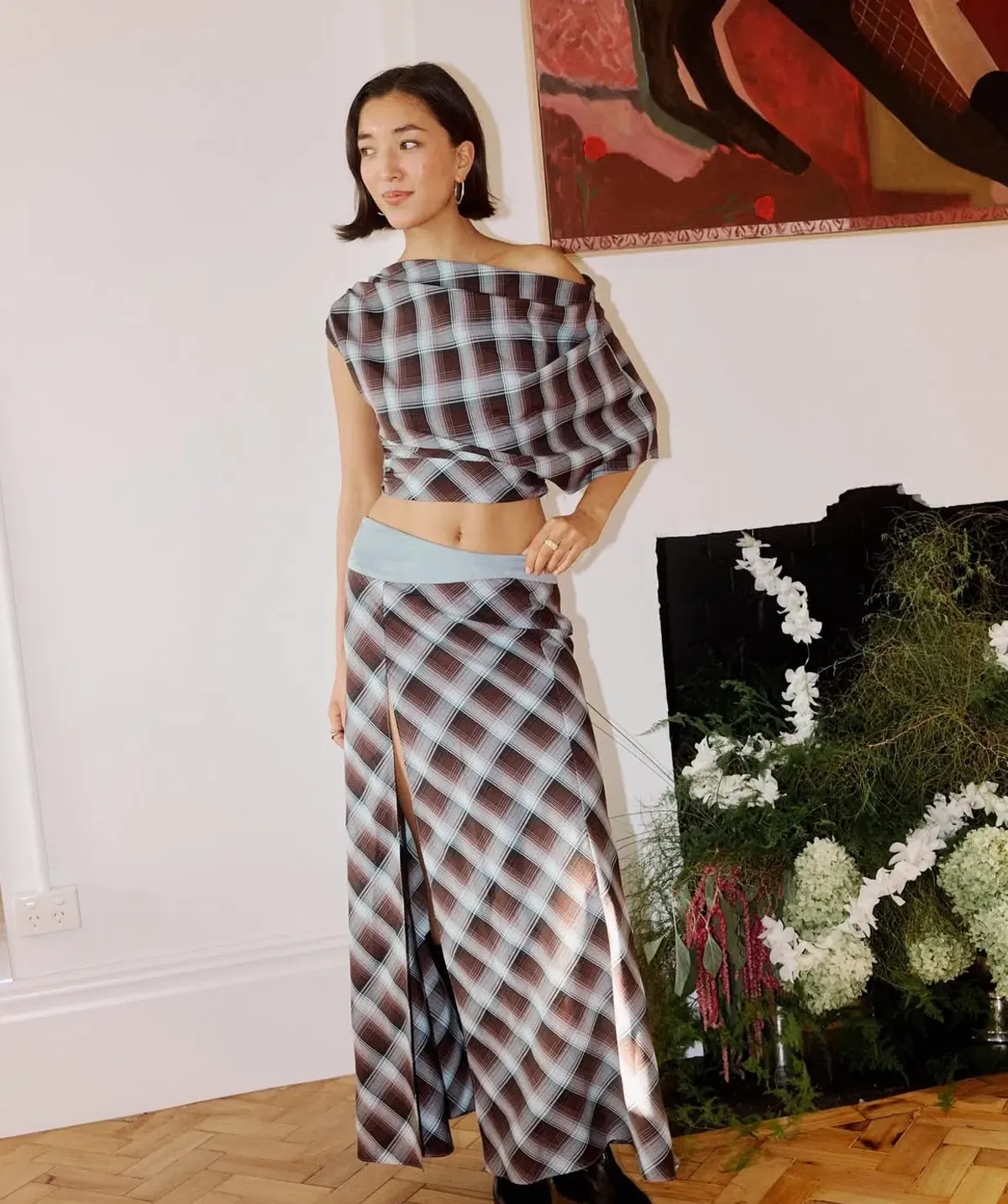 Desi Top and Skirt Set in Haze Check - Image 3