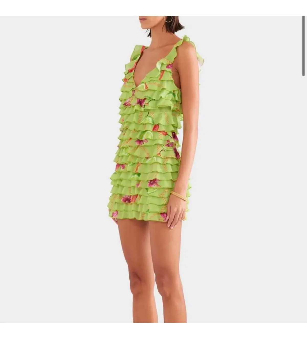 Venroy Ruffle Mini Dress in Lime Chilli Chain Size XS/AU 6 - Image 2
