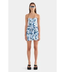 Venroy Ruched Cotton Strapless Mini Dress Blue Hibiscus Camo Size S/AU 8 for rent on The Volte - image 1