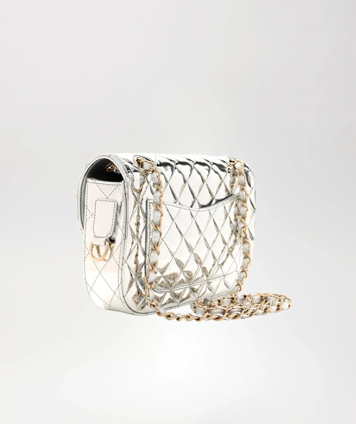 Chanel Silver Mini Flap Handbag - Image 2