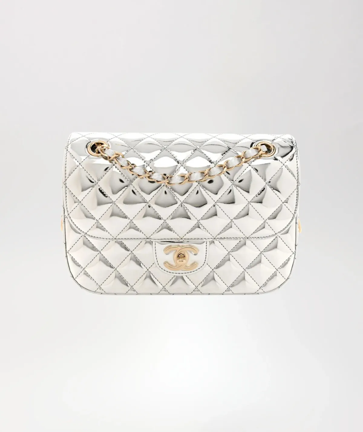 Chanel Silver Mini Flap Handbag - Image 3