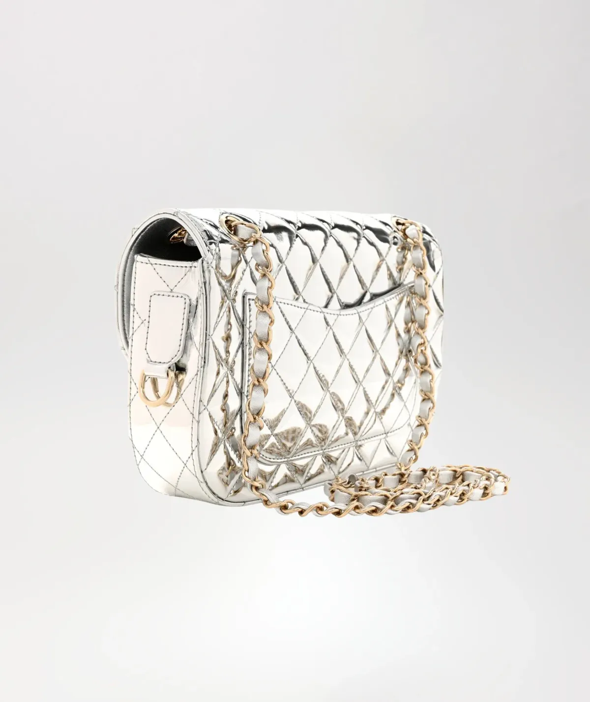 Chanel Silver Mini Flap Handbag - Image 2