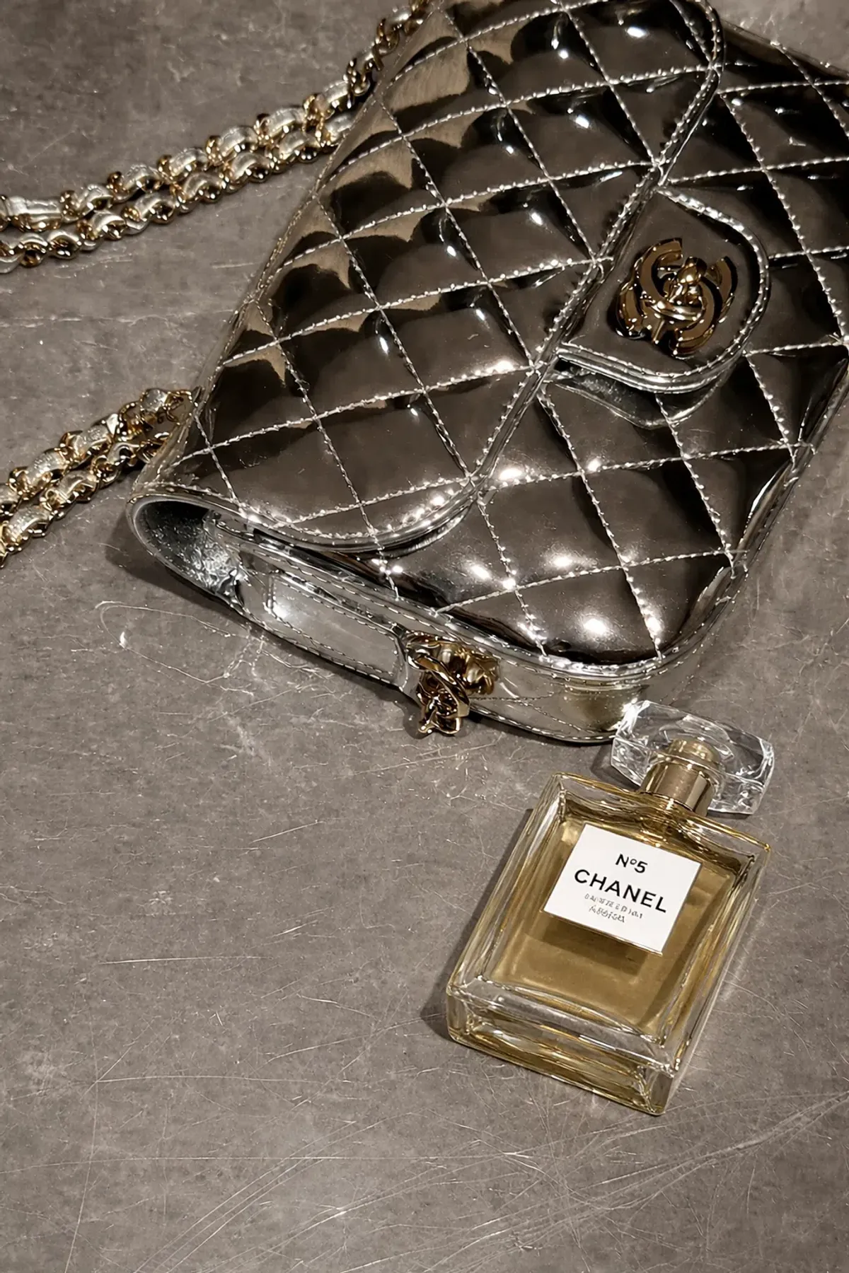 Chanel Silver Mini Flap Handbag - Image 4