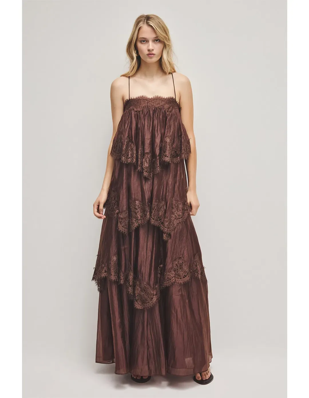 Aje Ophelia Lace Gown in Chocolate Size 8 for rent on The Volte - main image