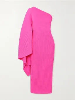 Solace London Lenna one sleeve draped plisse-chiffon midi dress pink, size 12 for rent on The Volte - image 7