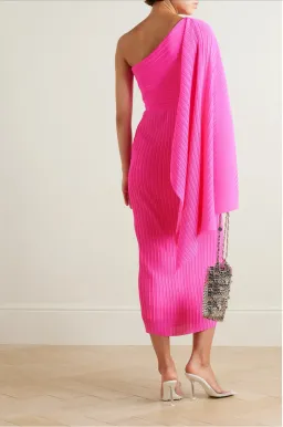 Solace London Lenna one sleeve draped plisse-chiffon midi dress pink, size 12 for rent on The Volte - image 8