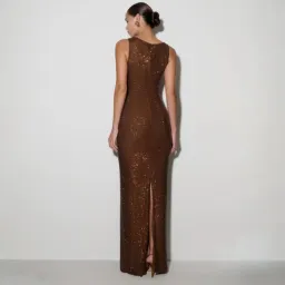 MESHKI Magnolia Sleeveless Diamante Maxi Dress - Chocolate Size Medium for rent on The Volte - image 4