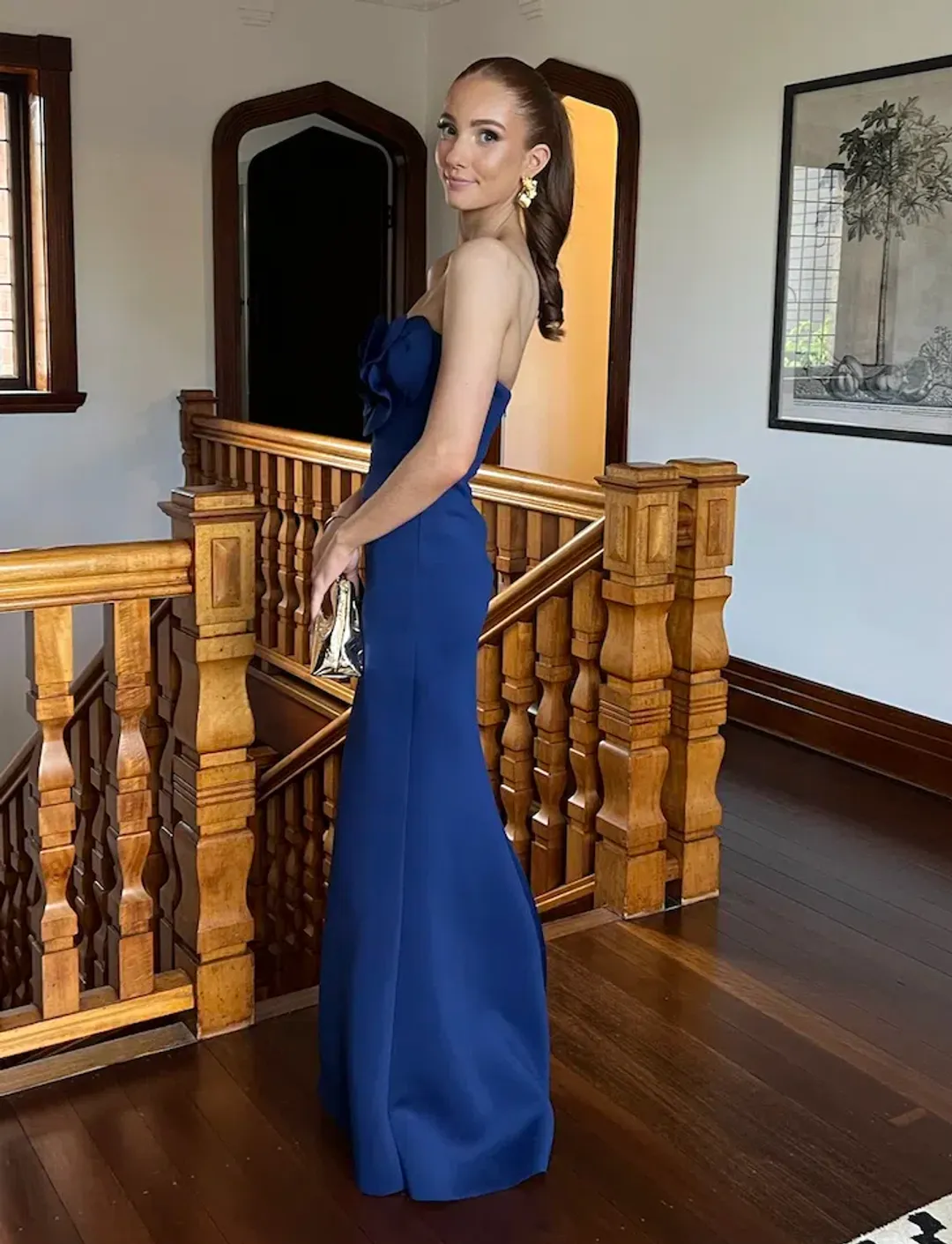 Badgley Mischka Rosette Dress Navy (Altered) for rent on The Volte - main image