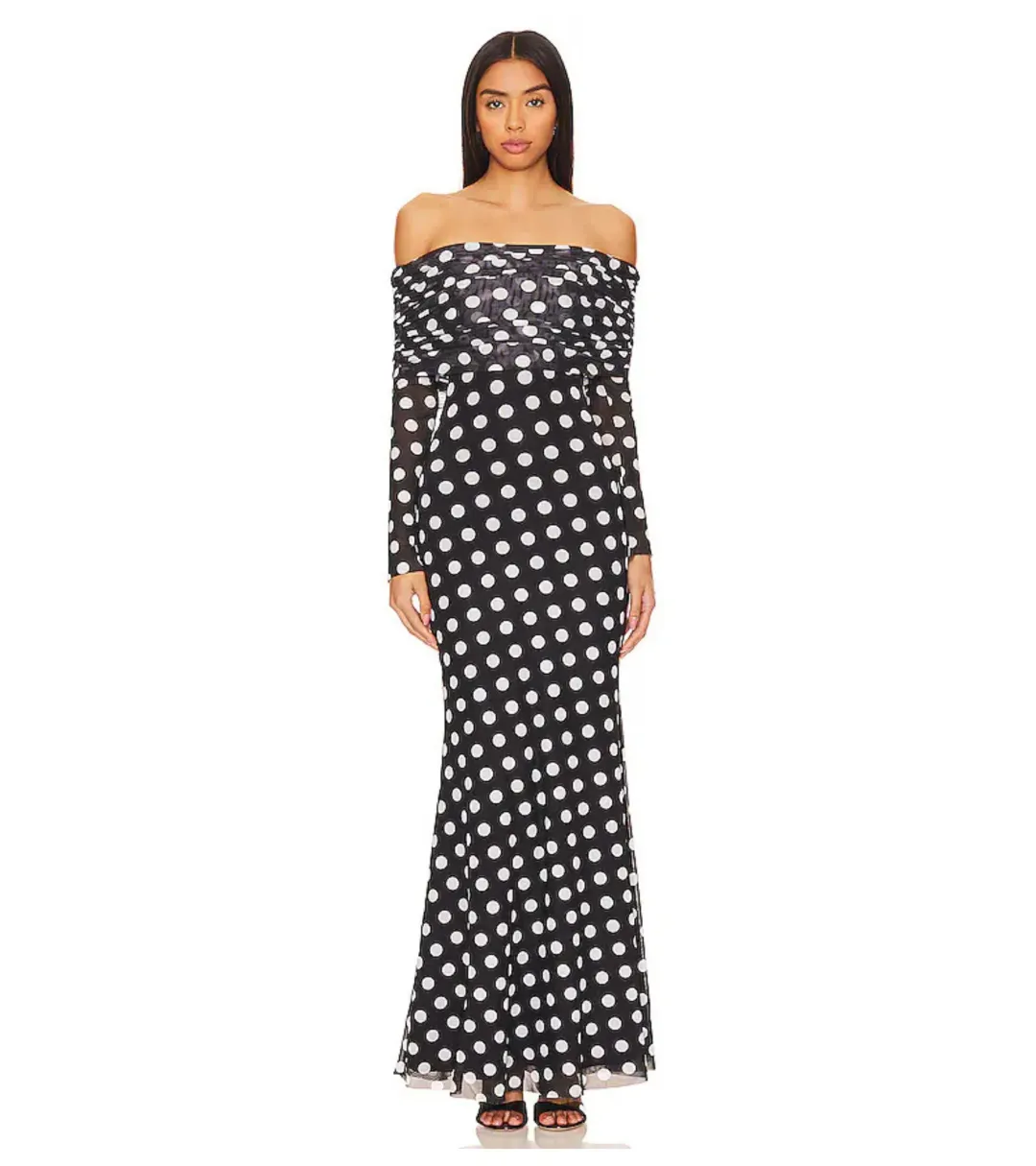 AFRM Thelma Off Shoulder Mesh Maxi Dress - Black / Size XL / AU 14 for rent on The Volte - main image