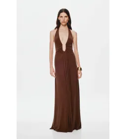 Misha Jennifer Cupro Maxi Dress in Brown Size XS/AU6 for rent on The Volte - image 1