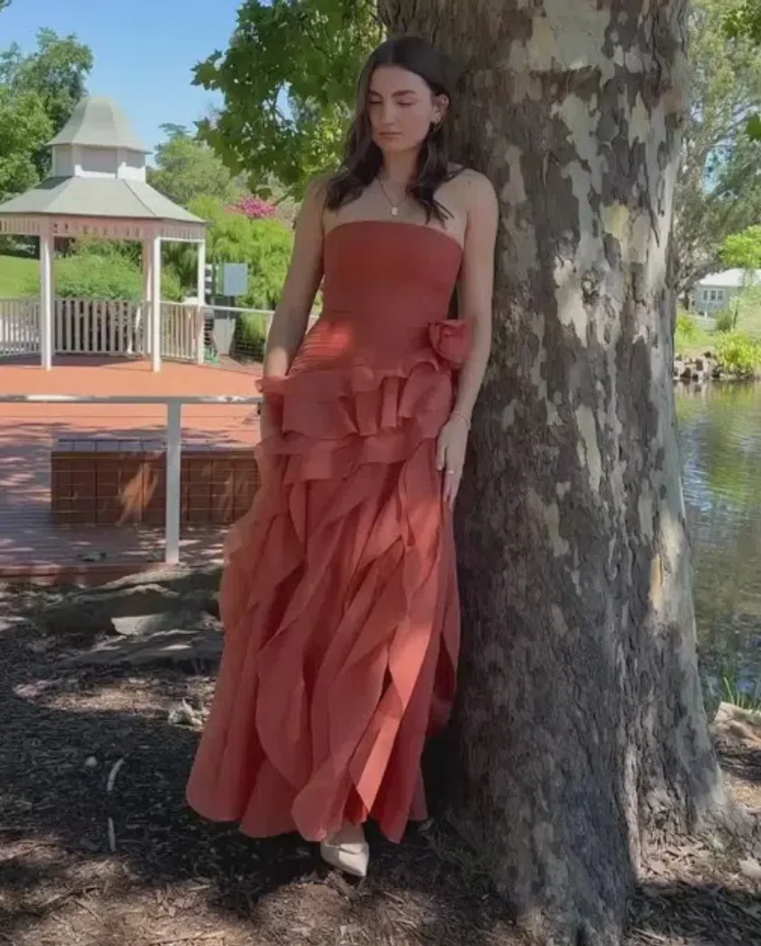 Aje Canyon Gown in Coral Clay Size 8 for rent on The Volte - main image