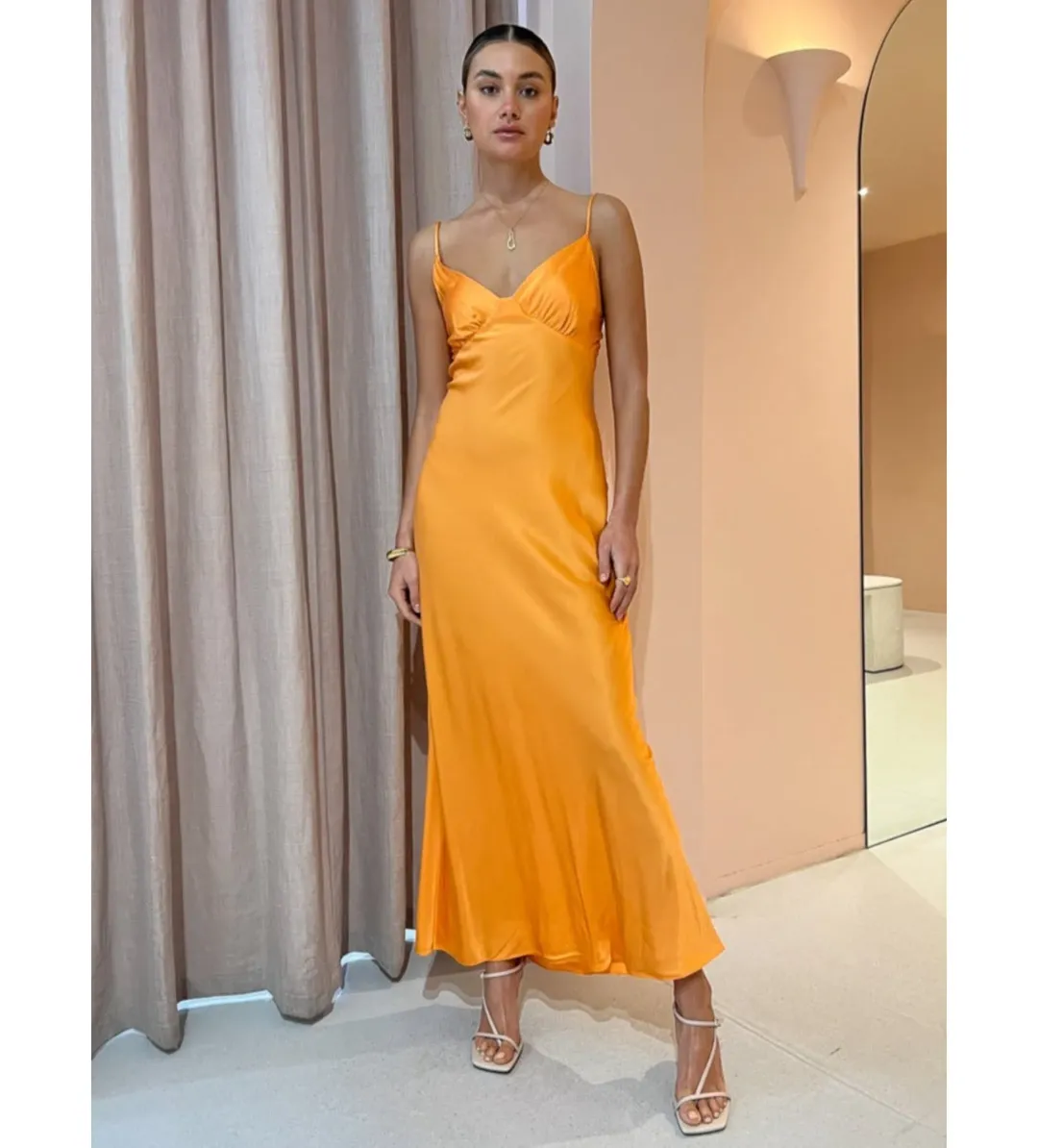 Bec & Bridge Amber V Maxi Dress in Nectarine Orange Size 8 for rent on The Volte - main image