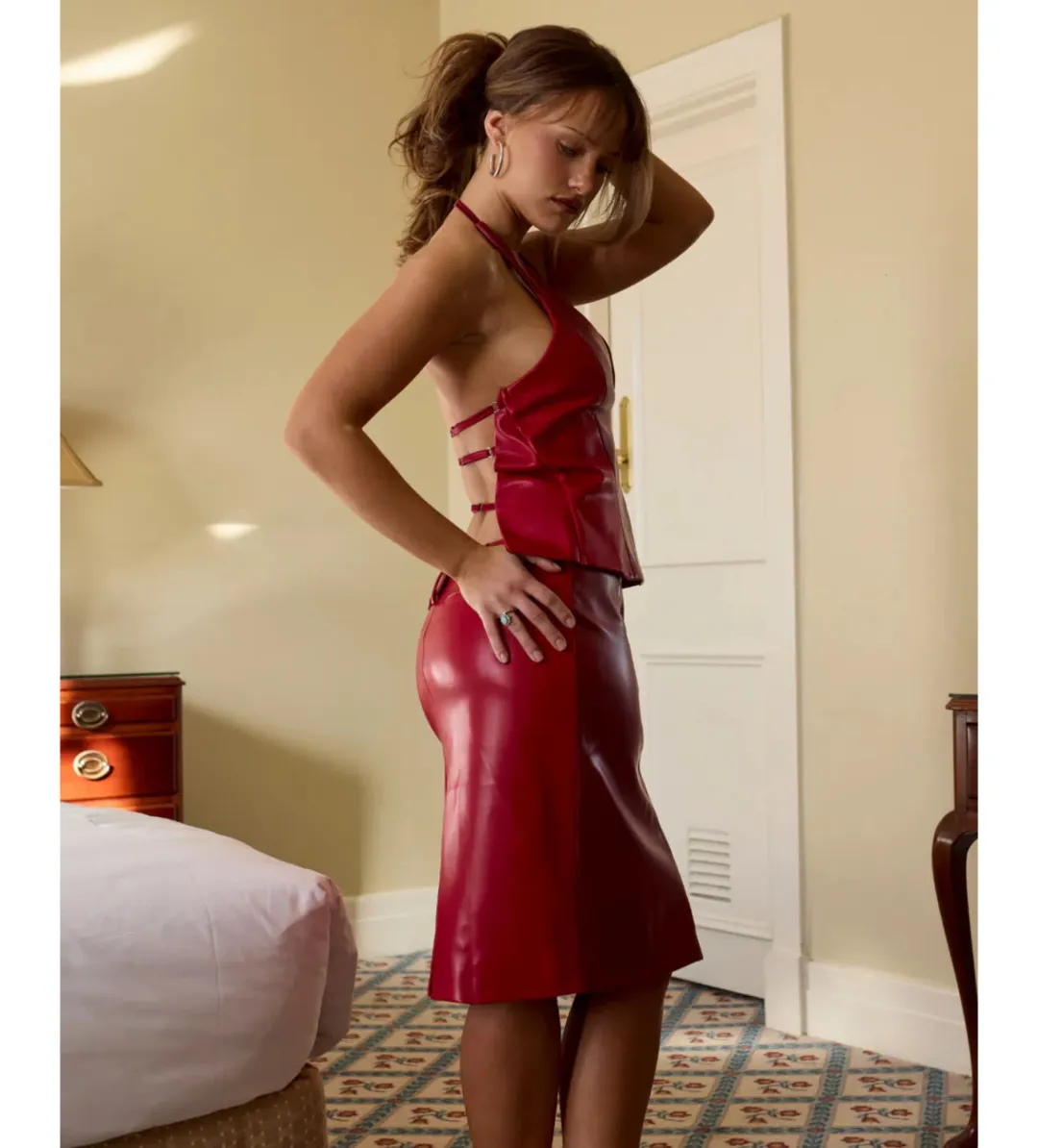 Setaye Cherry Top and Midi Skirt Set Red Size S/AU 8 for rent on The Volte - main image