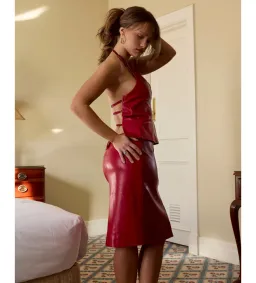 Setaye Cherry Top and Midi Skirt Set Red Size S/AU 8 for rent on The Volte - image 3