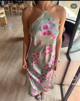 WeWoreWhat Lace Halter Maxi Dress in Sage for rent on The Volte - image 1