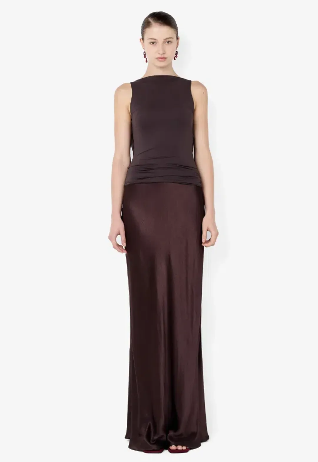 Bec & Bridge MIRABELLE COWL NECK MAXI DRESS DARK CHOC/ESPRESSO Size 6 for rent on The Volte - main image