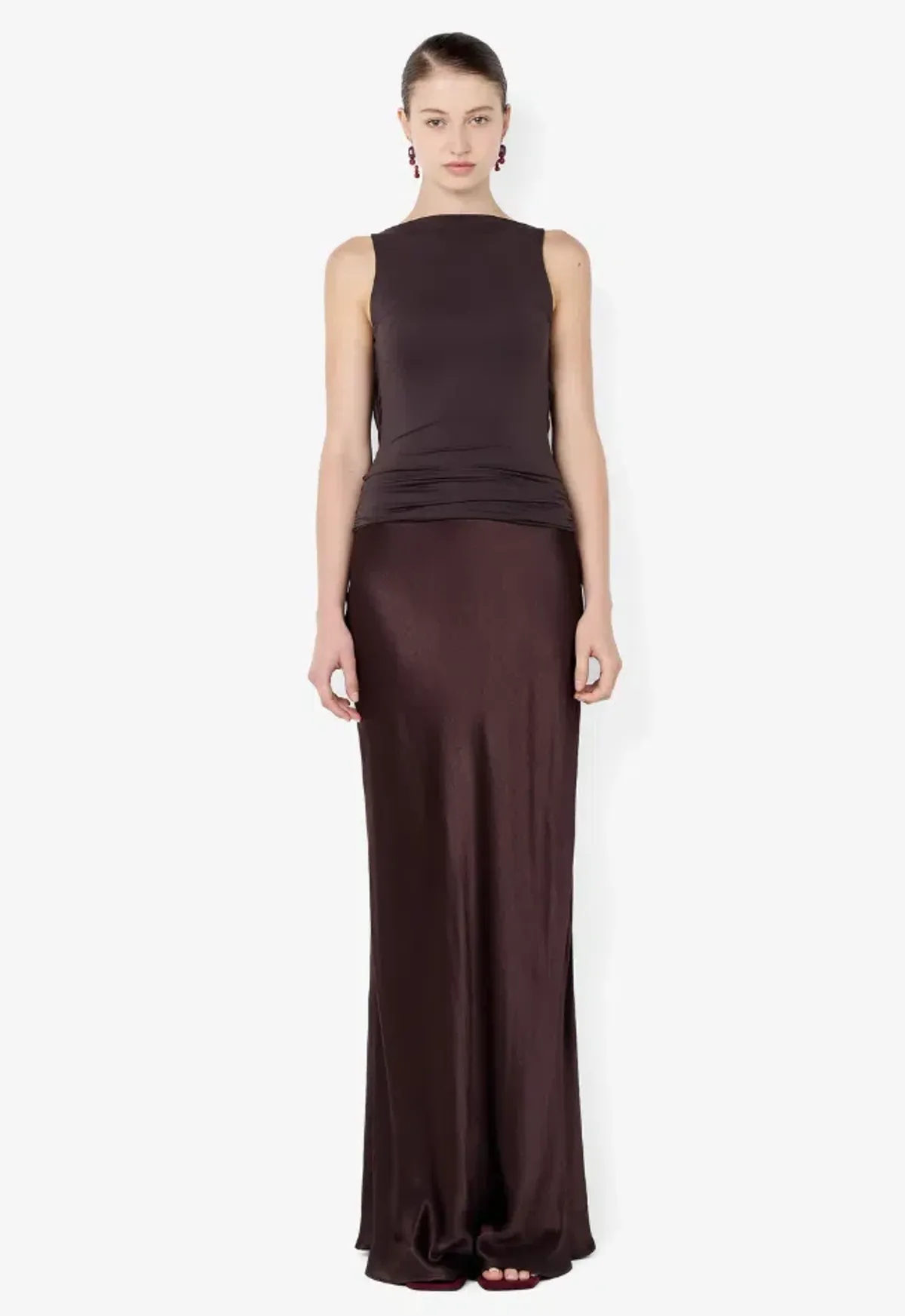 Bec & Bridge MIRABELLE COWL NECK MAXI DRESS DARK CHOC/ESPRESSO Size 14 for rent on The Volte - main image