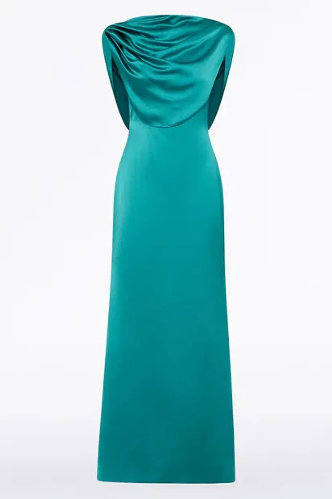 CARLA ZAMPATTI VIRIDIAN LUSTRE SATIN SHOULDER DRAPE GOWN SIZE 10 for rent on The Volte - main image
