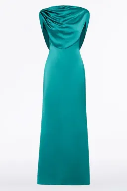 CARLA ZAMPATTI VIRIDIAN LUSTRE SATIN SHOULDER DRAPE GOWN SIZE 10 for rent on The Volte - image 3