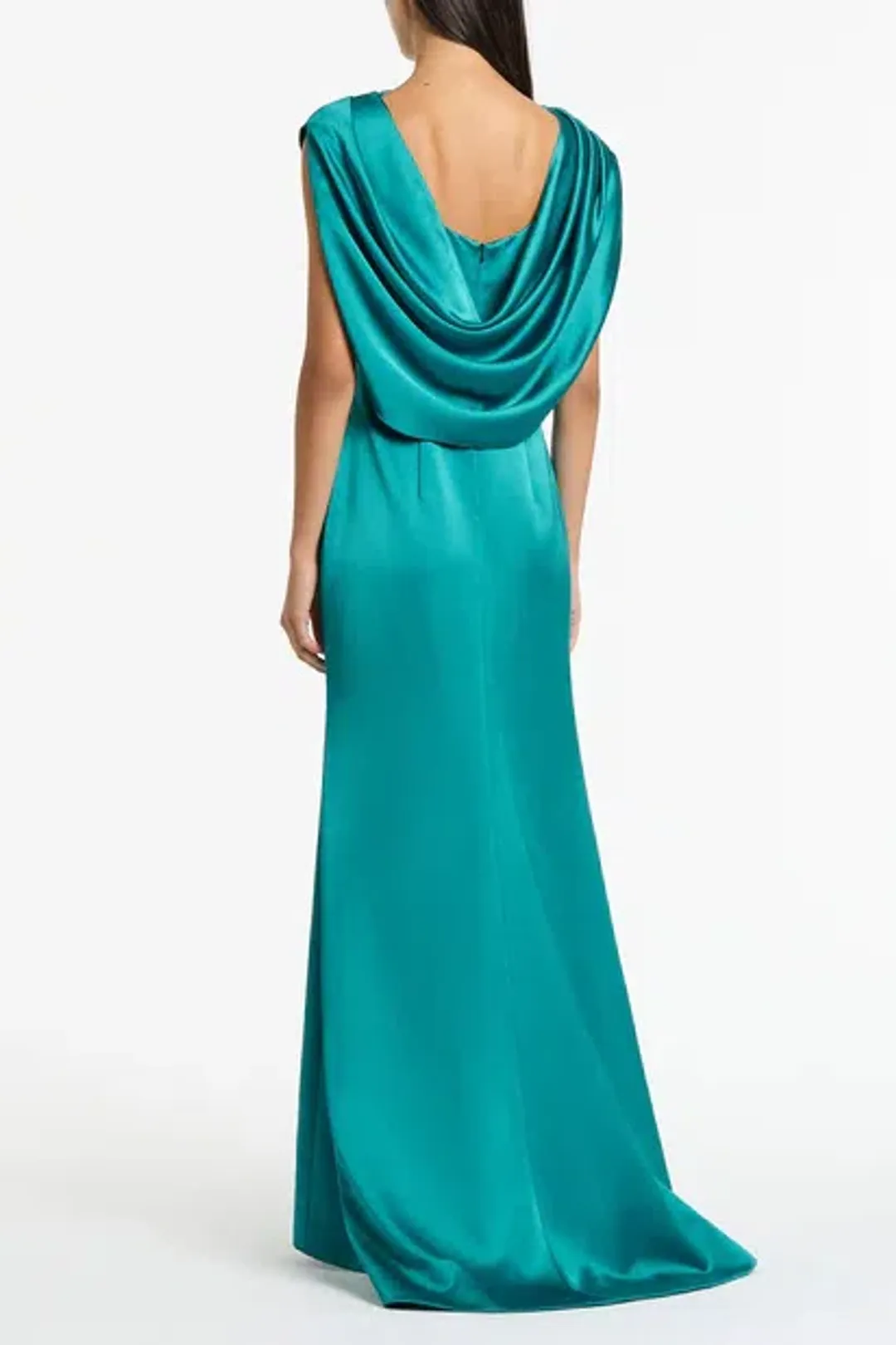 CARLA ZAMPATTI VIRIDIAN LUSTRE SATIN SHOULDER DRAPE GOWN SIZE 10 for rent on The Volte - main image