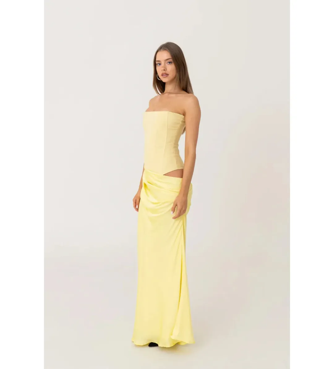 Hntr The Label Huxley Gown in Lemon Size XS/AU6 for rent on The Volte - main image