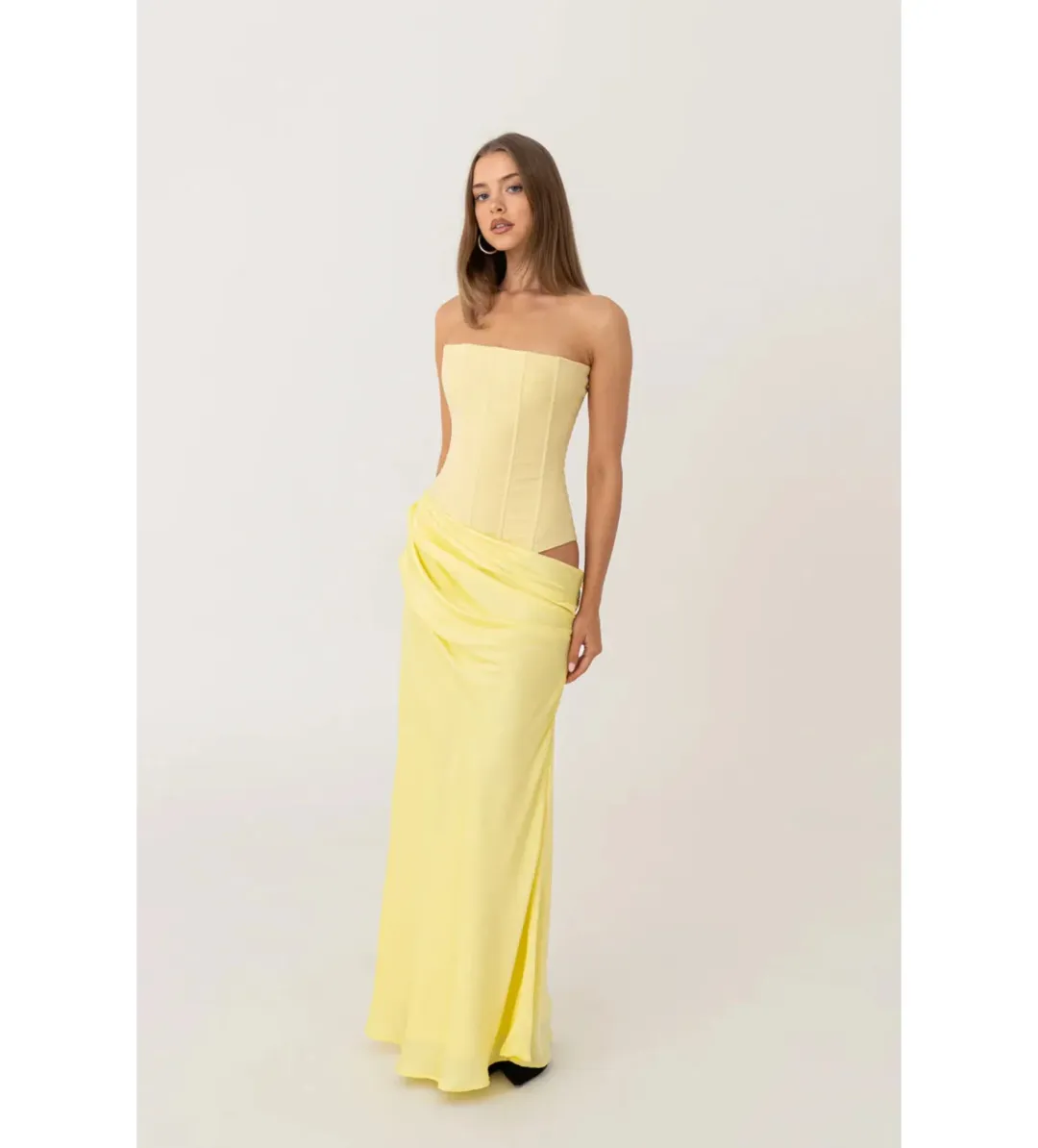 Hntr The Label Huxley Gown in Lemon Size S/AU8 for rent on The Volte - main image