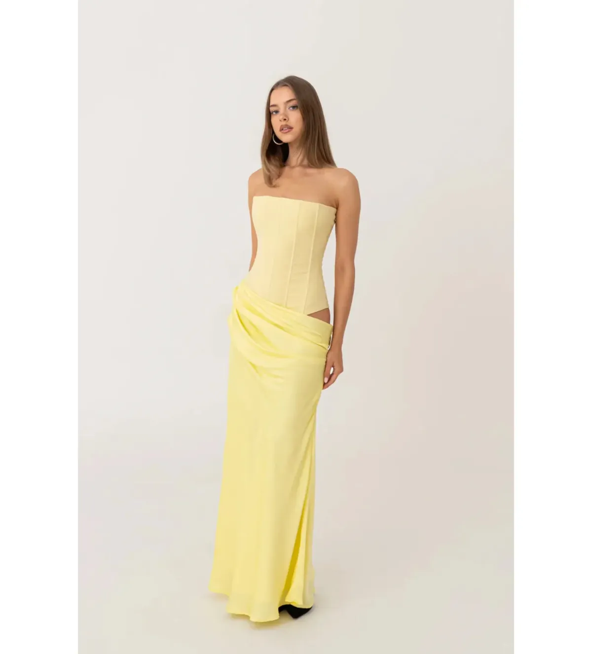 Hntr The Label Huxley Gown in Lemon Size S/AU8 for rent on The Volte - main image