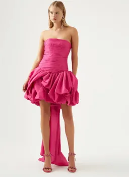 AJE PIACERE BUBBLE HEM MINI DRESS IN FUCHSIA WITH BOW | Size AU 10 for rent on The Volte - image 5