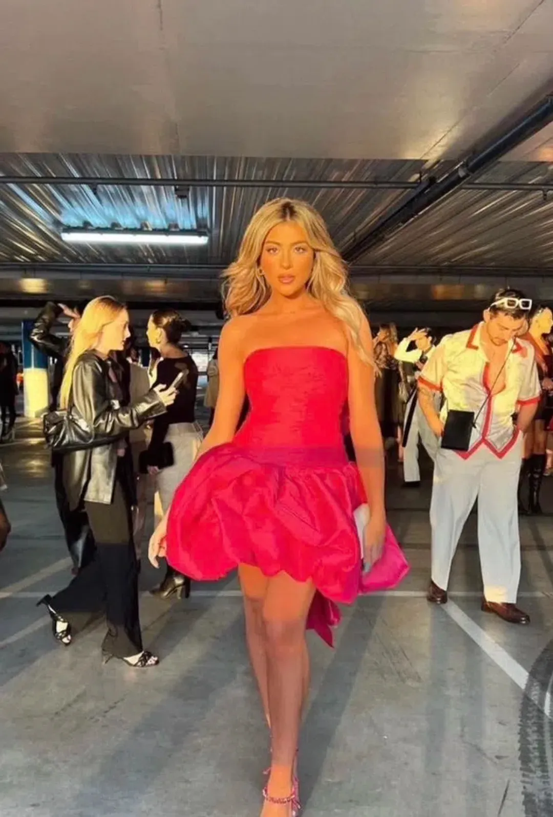 AJE PIACERE BUBBLE HEM MINI DRESS IN FUCHSIA WITH BOW | Size AU 10 for rent on The Volte - main image