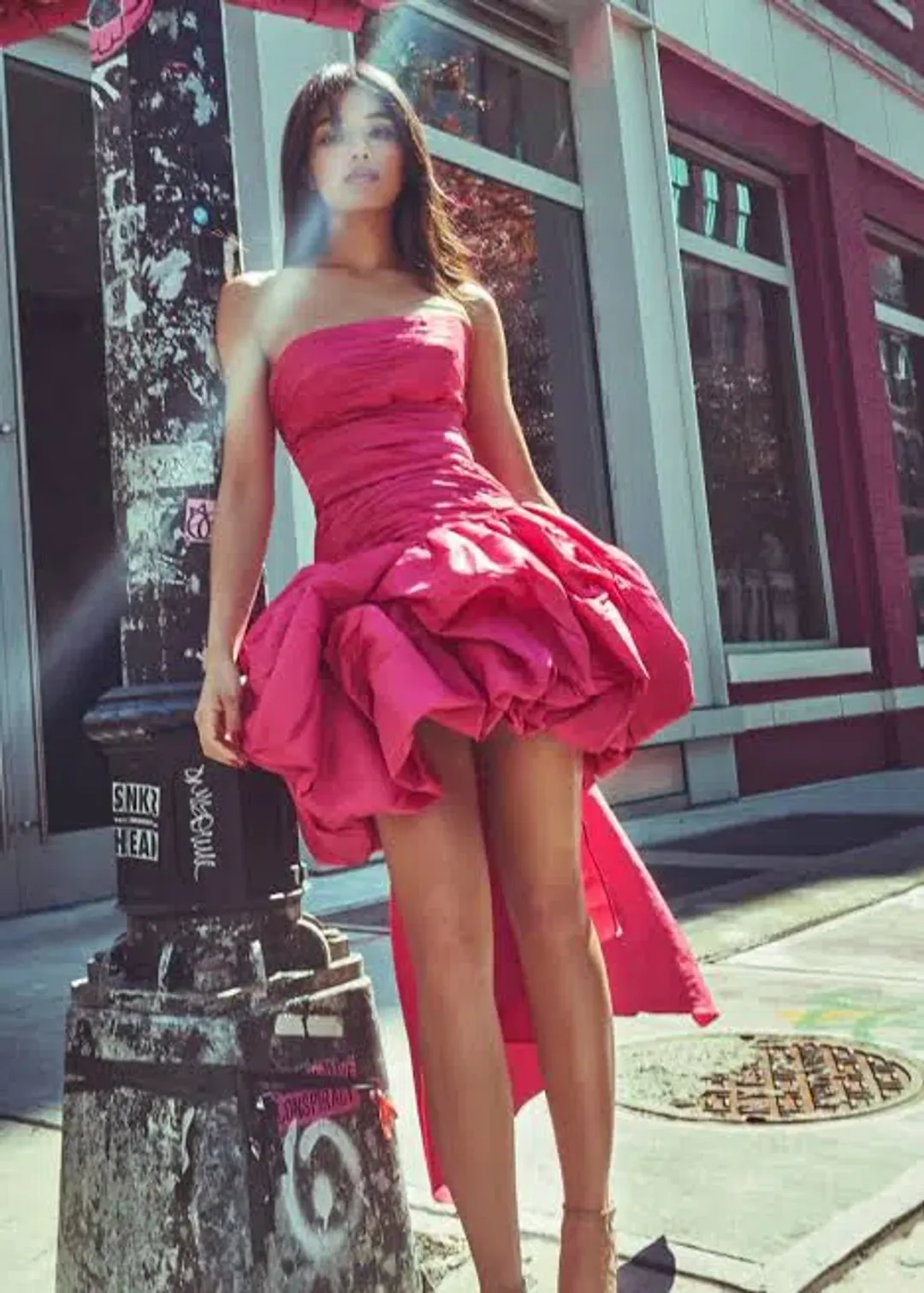 AJE PIACERE BUBBLE HEM MINI DRESS IN FUCHSIA WITH BOW | Size AU 10 for rent on The Volte - main image