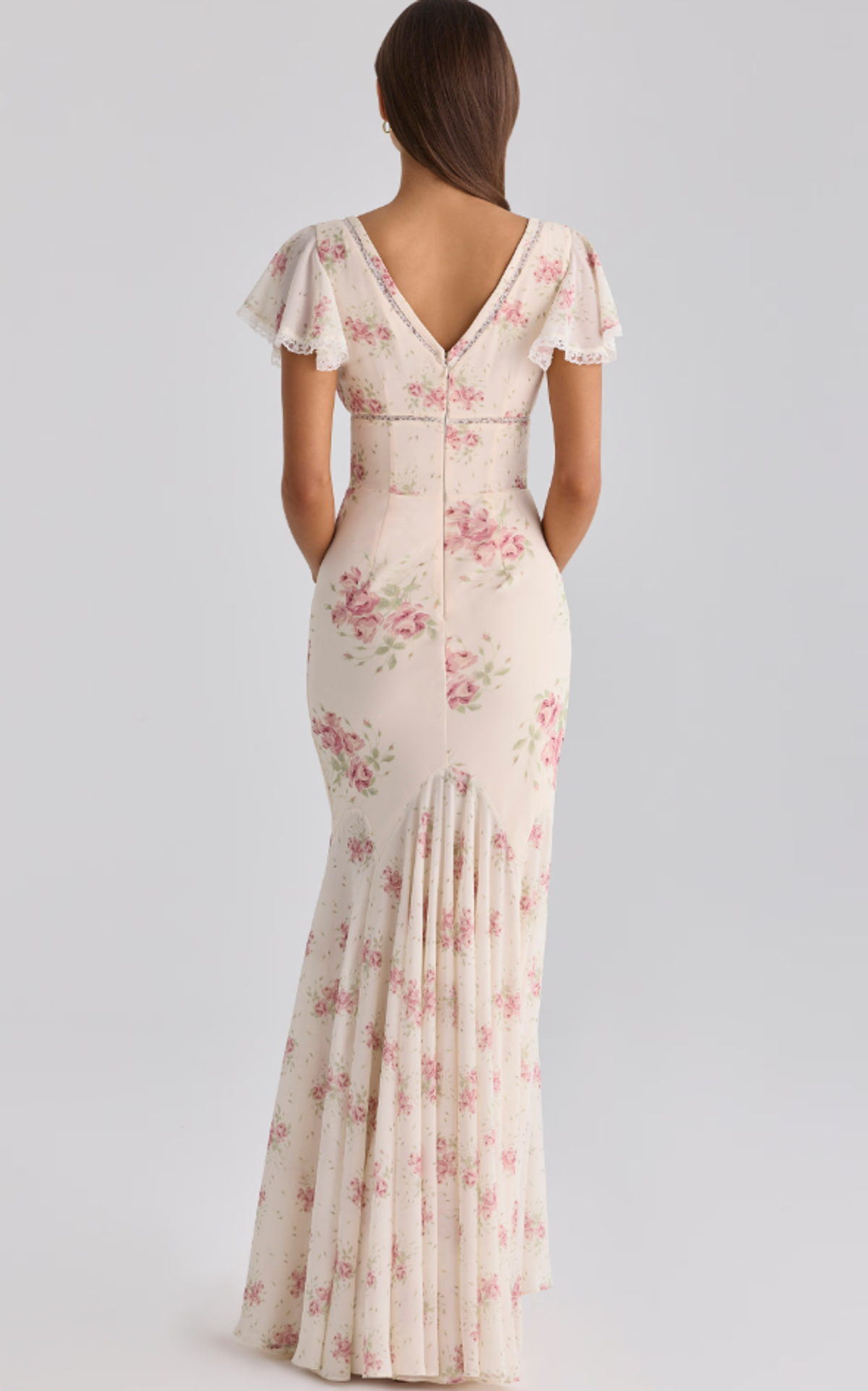 House of CB Amina ivory vintage rose print georgette maxi tea dress Size S - Image 2