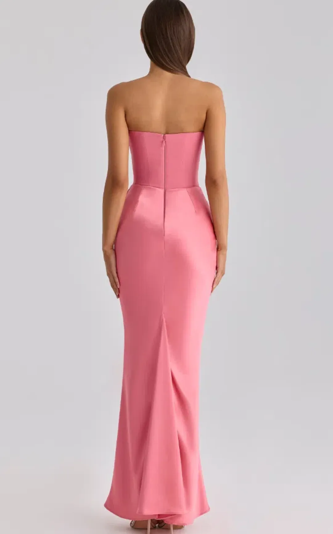 House of CB Persephone raspberry satin + crepe strapless corset maxi dress Regular Cup Size XS for rent on The Volte - main image